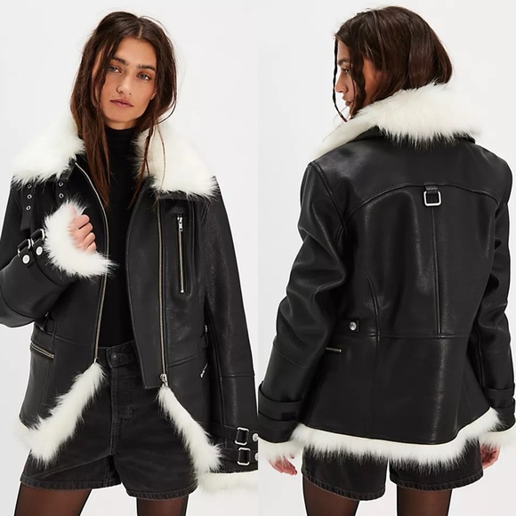 Free People Jackets & Blazers - NWT Free People Overdrive Leather Fur Moto Jacket